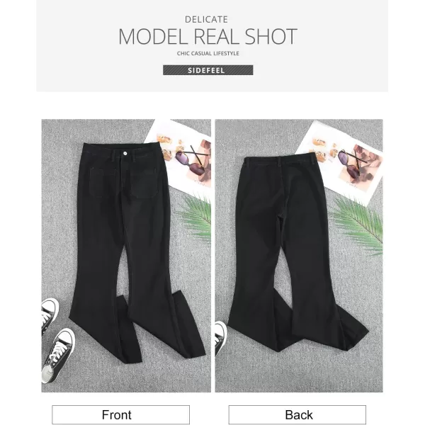Sidefeel Womens High Waisted Jeans Stretchy Wide Leg Casual Flare Bell Bottom 2024 Fashion Denim PantsBlack