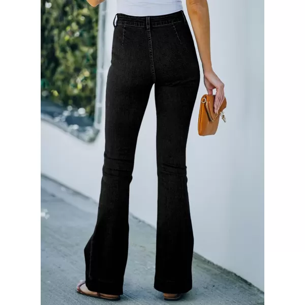 Sidefeel Womens High Waisted Jeans Stretchy Wide Leg Casual Flare Bell Bottom 2024 Fashion Denim PantsBlack