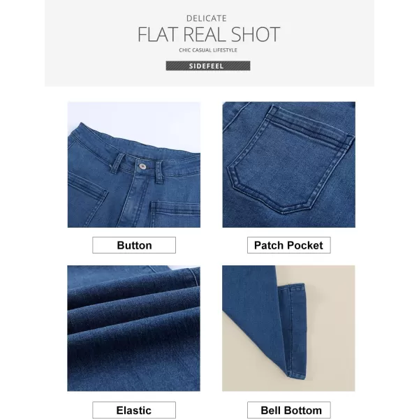 Sidefeel Womens High Waisted Jeans Stretchy Wide Leg Casual Flare Bell Bottom 2024 Fashion Denim PantsBlue