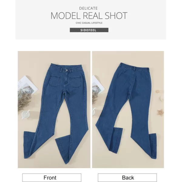 Sidefeel Womens High Waisted Jeans Stretchy Wide Leg Casual Flare Bell Bottom 2024 Fashion Denim PantsBluing