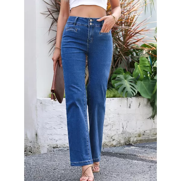 Sidefeel Womens Jeans High Waisted Straight Leg Stretchy Jeans Trendy Welt Pockets Loose Wide Leg Ankle Denim PantsBlue