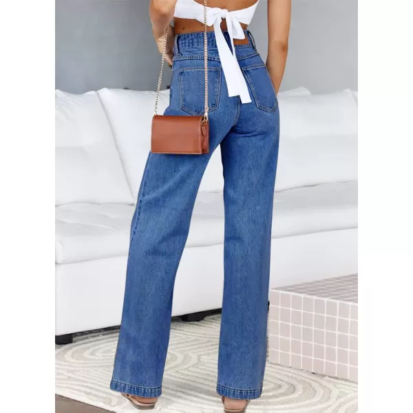 Sidefeel Womens Jeans High Waisted Straight Leg Stretchy Jeans Trendy Welt Pockets Loose Wide Leg Ankle Denim PantsBlue