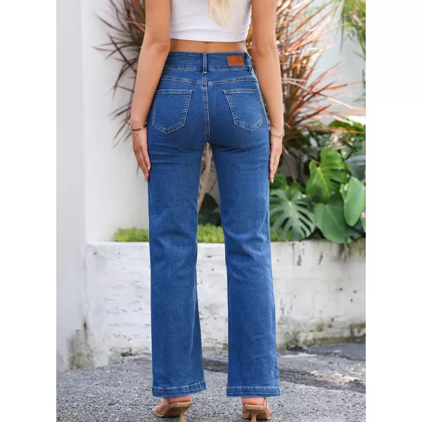Sidefeel Womens Jeans High Waisted Straight Leg Stretchy Jeans Trendy Welt Pockets Loose Wide Leg Ankle Denim PantsBlue