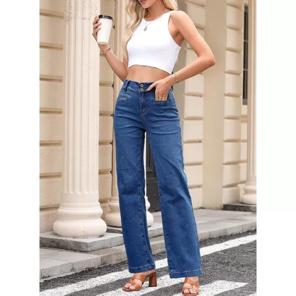 Sidefeel Womens Jeans High Waisted Straight Leg Stretchy Jeans Trendy Welt Pockets Loose Wide Leg Ankle Denim PantsBluing