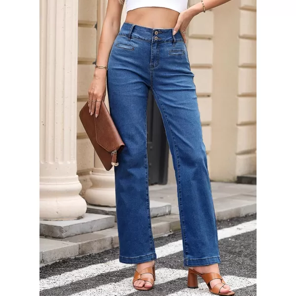 Sidefeel Womens Jeans High Waisted Straight Leg Stretchy Jeans Trendy Welt Pockets Loose Wide Leg Ankle Denim PantsBluing