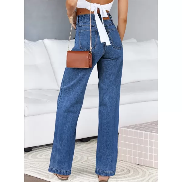 Sidefeel Womens Jeans High Waisted Straight Leg Stretchy Jeans Trendy Welt Pockets Loose Wide Leg Ankle Denim PantsBluing