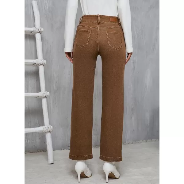 Sidefeel Womens Jeans High Waisted Straight Leg Stretchy Jeans Trendy Welt Pockets Loose Wide Leg Ankle Denim PantsBrown