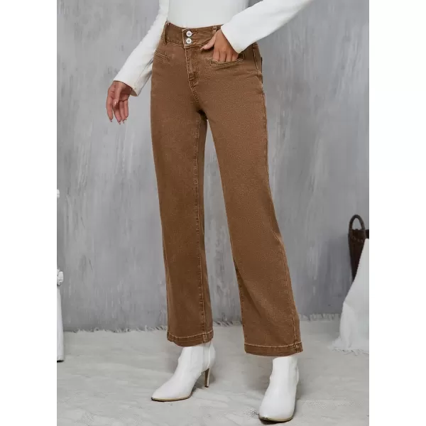 Sidefeel Womens Jeans High Waisted Straight Leg Stretchy Jeans Trendy Welt Pockets Loose Wide Leg Ankle Denim PantsBrown