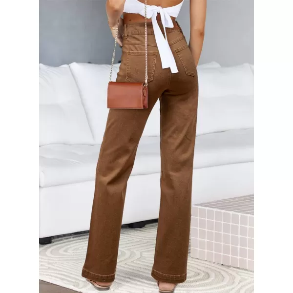 Sidefeel Womens Jeans High Waisted Straight Leg Stretchy Jeans Trendy Welt Pockets Loose Wide Leg Ankle Denim PantsBrown
