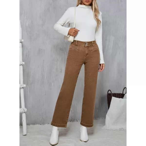Sidefeel Womens Jeans High Waisted Straight Leg Stretchy Jeans Trendy Welt Pockets Loose Wide Leg Ankle Denim PantsBrown