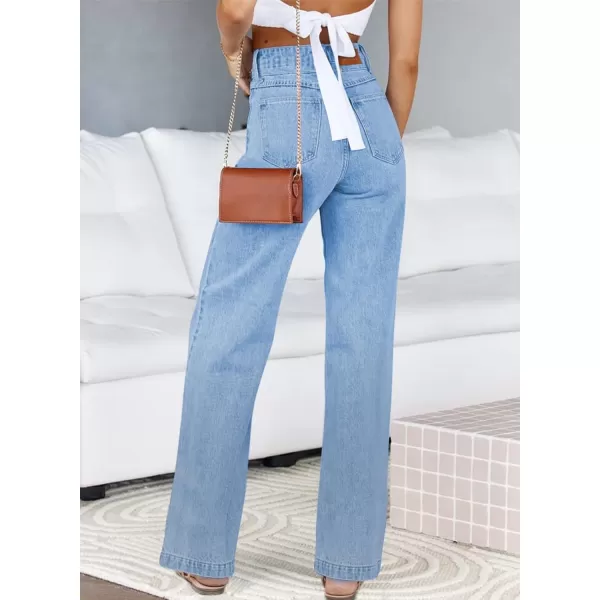 Sidefeel Womens Jeans High Waisted Straight Leg Stretchy Jeans Trendy Welt Pockets Loose Wide Leg Ankle Denim PantsIceland Blue