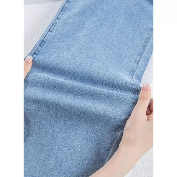 Sidefeel Womens Jeans High Waisted Straight Leg Stretchy Jeans Trendy Welt Pockets Loose Wide Leg Ankle Denim PantsIceland Blue