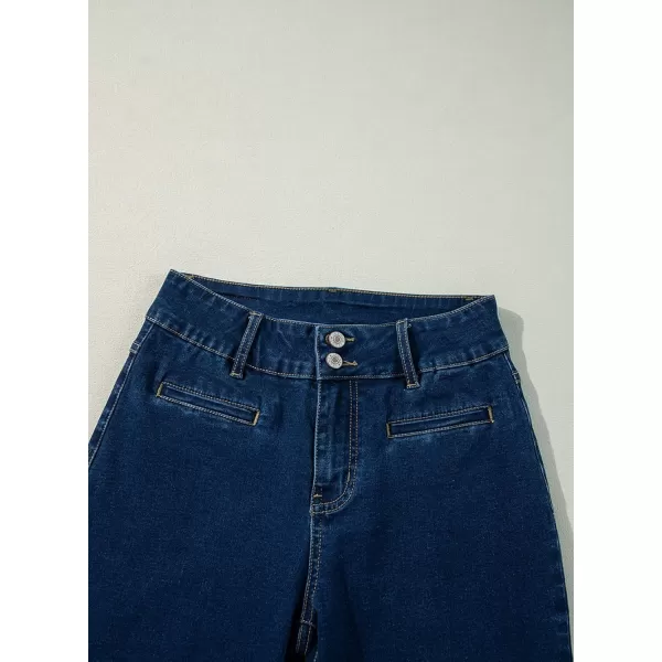 Sidefeel Womens Jeans High Waisted Straight Leg Stretchy Jeans Trendy Welt Pockets Loose Wide Leg Ankle Denim PantsNavy Blue