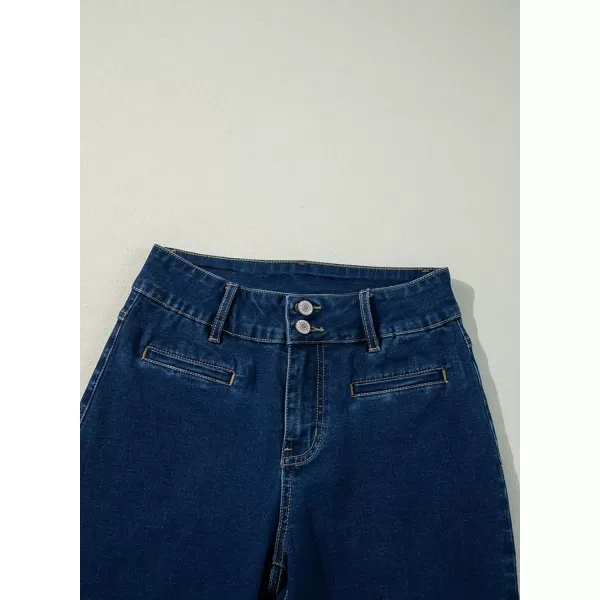 Sidefeel Womens Jeans High Waisted Straight Leg Stretchy Jeans Trendy Welt Pockets Loose Wide Leg Ankle Denim PantsNavy Blue