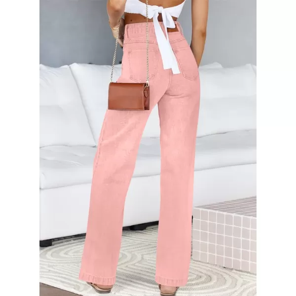 Sidefeel Womens Jeans High Waisted Straight Leg Stretchy Jeans Trendy Welt Pockets Loose Wide Leg Ankle Denim PantsPink