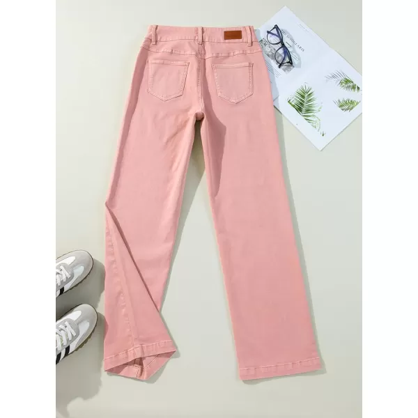 Sidefeel Womens Jeans High Waisted Straight Leg Stretchy Jeans Trendy Welt Pockets Loose Wide Leg Ankle Denim PantsPink