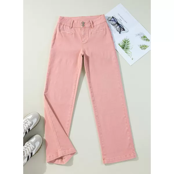 Sidefeel Womens Jeans High Waisted Straight Leg Stretchy Jeans Trendy Welt Pockets Loose Wide Leg Ankle Denim PantsPink
