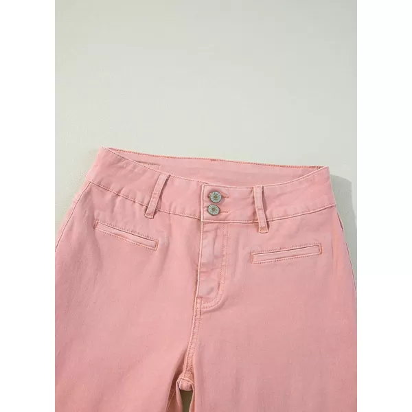 Sidefeel Womens Jeans High Waisted Straight Leg Stretchy Jeans Trendy Welt Pockets Loose Wide Leg Ankle Denim PantsPink