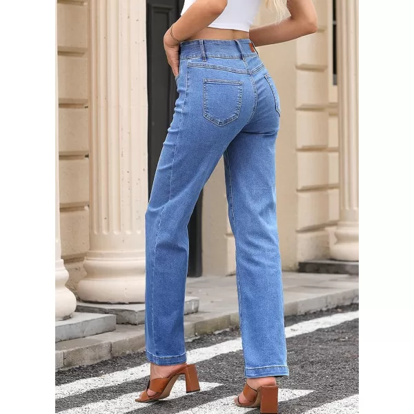 Sidefeel Womens Jeans High Waisted Straight Leg Stretchy Jeans Trendy Welt Pockets Loose Wide Leg Ankle Denim PantsSky Blue