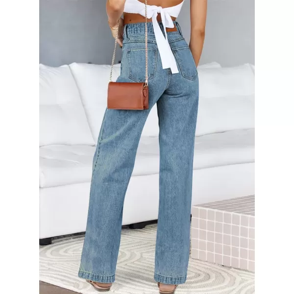 Sidefeel Womens Jeans High Waisted Straight Leg Stretchy Jeans Trendy Welt Pockets Loose Wide Leg Ankle Denim PantsVintage Blue