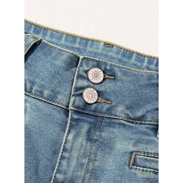 Sidefeel Womens Jeans High Waisted Straight Leg Stretchy Jeans Trendy Welt Pockets Loose Wide Leg Ankle Denim PantsVintage Blue