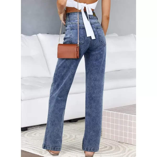 Sidefeel Womens Jeans High Waisted Straight Leg Stretchy Jeans Trendy Welt Pockets Loose Wide Leg Ankle Denim PantsWashed Blue