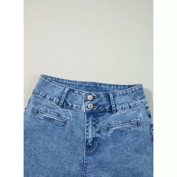 Sidefeel Womens Jeans High Waisted Straight Leg Stretchy Jeans Trendy Welt Pockets Loose Wide Leg Ankle Denim PantsWashed Light Blue