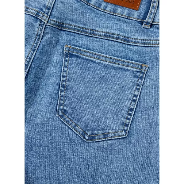 Sidefeel Womens Jeans High Waisted Straight Leg Stretchy Jeans Trendy Welt Pockets Loose Wide Leg Ankle Denim PantsWashed Light Blue