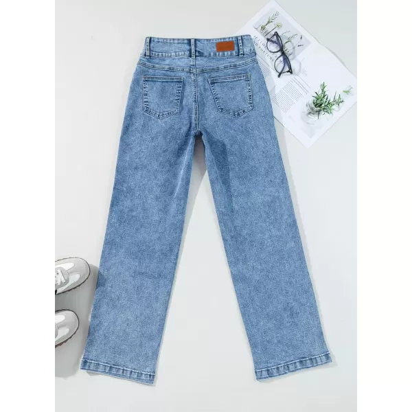 Sidefeel Womens Jeans High Waisted Straight Leg Stretchy Jeans Trendy Welt Pockets Loose Wide Leg Ankle Denim PantsWashed Light Blue