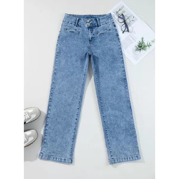 Sidefeel Womens Jeans High Waisted Straight Leg Stretchy Jeans Trendy Welt Pockets Loose Wide Leg Ankle Denim PantsWashed Light Blue