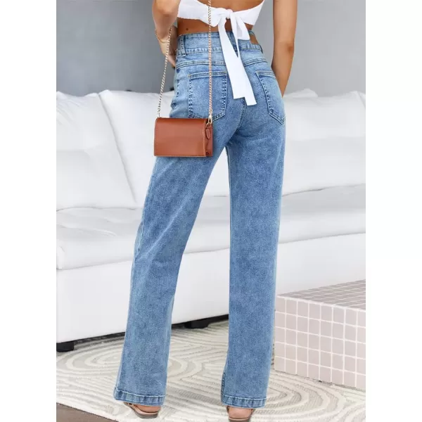 Sidefeel Womens Jeans High Waisted Straight Leg Stretchy Jeans Trendy Welt Pockets Loose Wide Leg Ankle Denim PantsWashed Light Blue