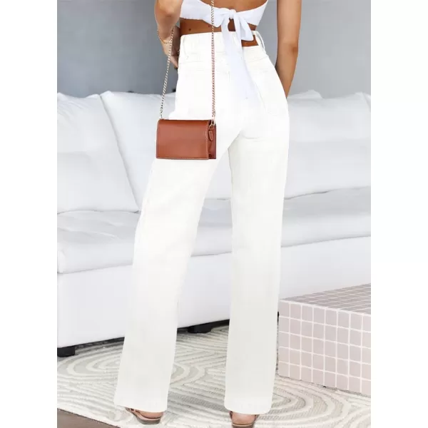 Sidefeel Womens Jeans High Waisted Straight Leg Stretchy Jeans Trendy Welt Pockets Loose Wide Leg Ankle Denim PantsWhite