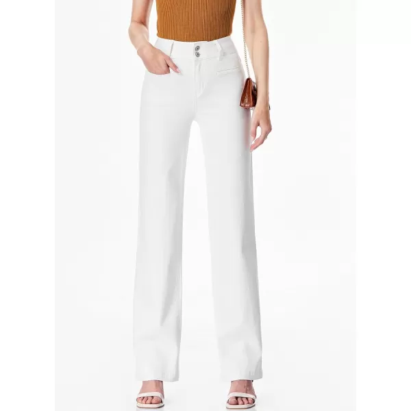 Sidefeel Womens Jeans High Waisted Straight Leg Stretchy Jeans Trendy Welt Pockets Loose Wide Leg Ankle Denim PantsWhite