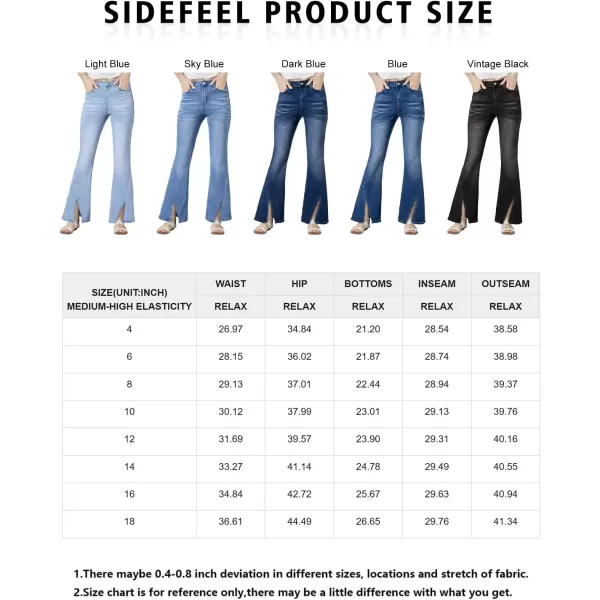 Sidefeel Womens Jeans Trendy Fall 2024 High Waisted Stretchy Flare Jeans Wide Leg Bell Bottom Slit Hem Ankle Denim PantsBlue