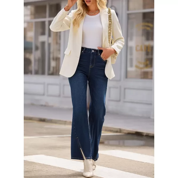 Sidefeel Womens Jeans Trendy Fall 2024 High Waisted Stretchy Flare Jeans Wide Leg Bell Bottom Slit Hem Ankle Denim PantsDark Blue