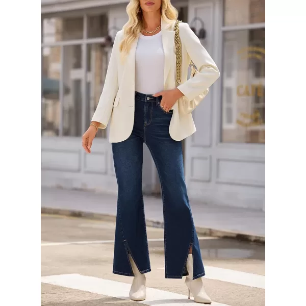 Sidefeel Womens Jeans Trendy Fall 2024 High Waisted Stretchy Flare Jeans Wide Leg Bell Bottom Slit Hem Ankle Denim PantsDark Blue