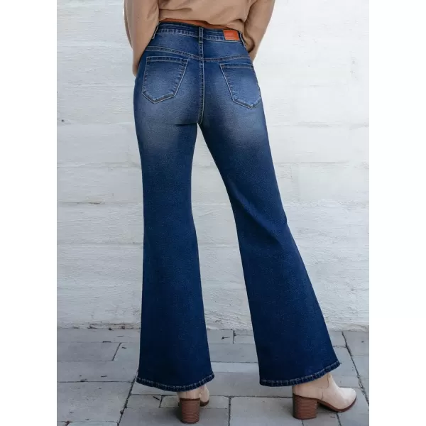 Sidefeel Womens Jeans Trendy Fall 2024 High Waisted Stretchy Flare Jeans Wide Leg Bell Bottom Slit Hem Ankle Denim PantsDark Blue