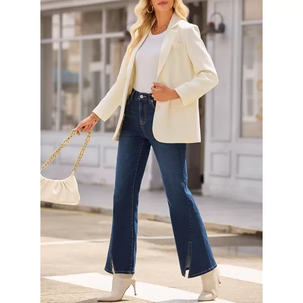 Sidefeel Womens Jeans Trendy Fall 2024 High Waisted Stretchy Flare Jeans Wide Leg Bell Bottom Slit Hem Ankle Denim PantsDark Blue