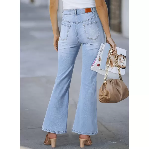 Sidefeel Womens Jeans Trendy Fall 2024 High Waisted Stretchy Flare Jeans Wide Leg Bell Bottom Slit Hem Ankle Denim PantsLight Blue