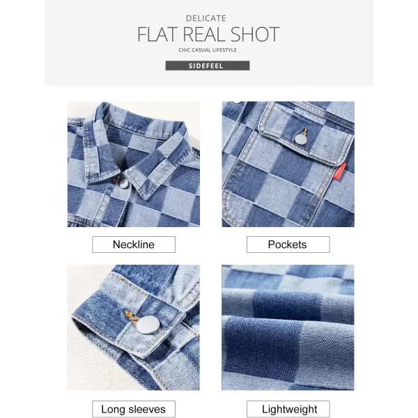 Sidefeel Womens Oversized Denim Jacket Casual Plaid Pockets Jean Jacket Autumn SpringLight Blue