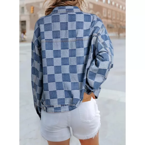 Sidefeel Womens Oversized Denim Jacket Casual Plaid Pockets Jean Jacket Autumn SpringLight Blue