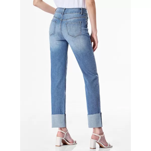 Sidefeel Womens Ripped Cuffed Jeans High Waisted Boyfriend Straight Leg Denim PantsSky Blue