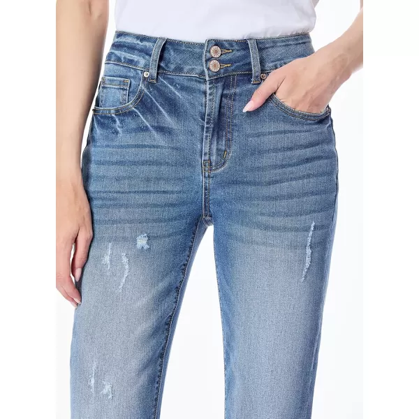 Sidefeel Womens Ripped Cuffed Jeans High Waisted Boyfriend Straight Leg Denim PantsSky Blue
