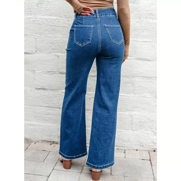 Sidefeel Womens Wide Leg Jeans Casual Baggy High Waisted Stretch Denim PantsBlue