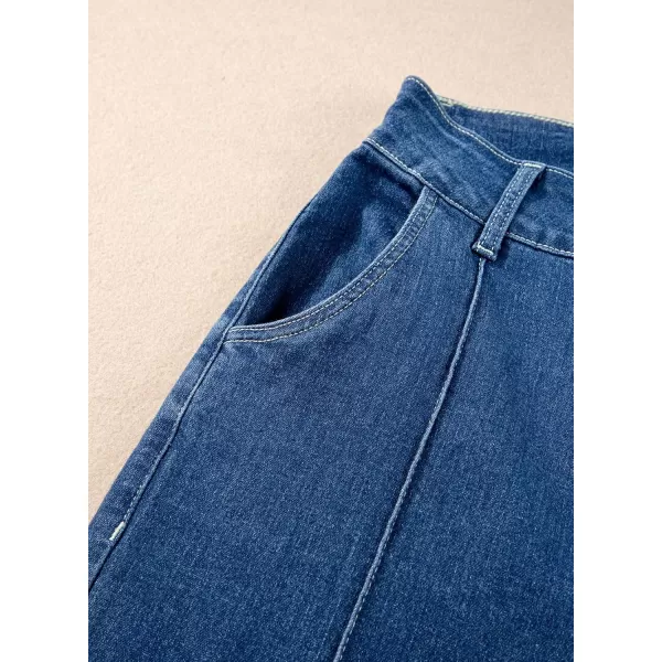 Sidefeel Womens Wide Leg Jeans Casual Baggy High Waisted Stretch Denim PantsBlue