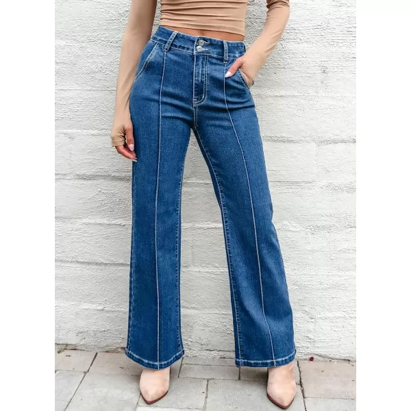 Sidefeel Womens Wide Leg Jeans Casual Baggy High Waisted Stretch Denim PantsBlue