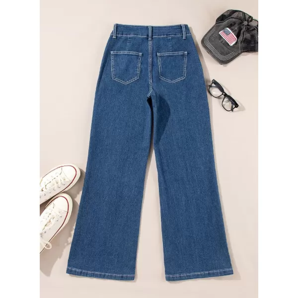 Sidefeel Womens Wide Leg Jeans Casual Baggy High Waisted Stretch Denim PantsBluing