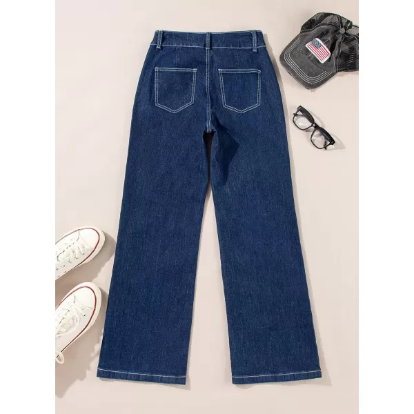 Sidefeel Womens Wide Leg Jeans Casual Baggy High Waisted Stretch Denim PantsDeep Blue