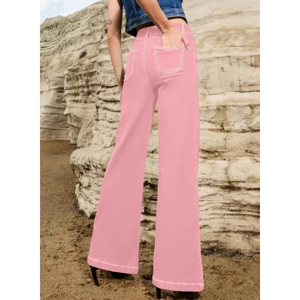 Sidefeel Womens Wide Leg Jeans Casual Baggy High Waisted Stretch Denim PantsPink