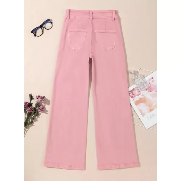 Sidefeel Womens Wide Leg Jeans Casual Baggy High Waisted Stretch Denim PantsPink